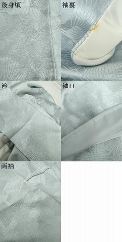 平和屋着物●上質な色無地　扇尽くし地紋　白藍色　お召縮緬　正絹　逸品　AABL1004cs