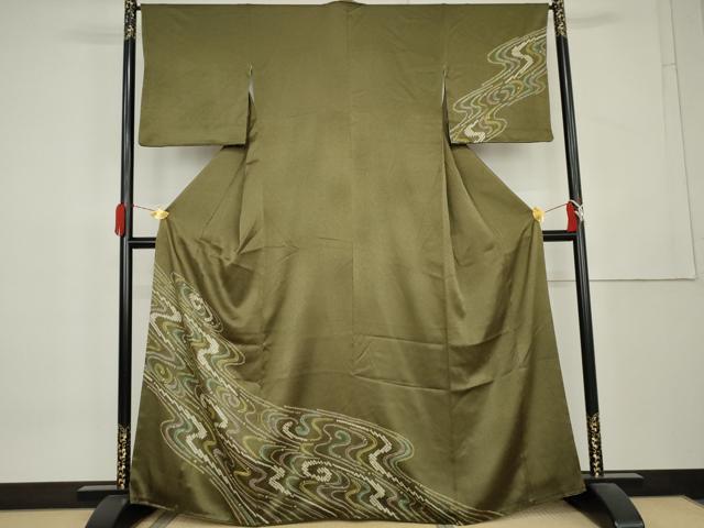 平和屋着物●訪問着　絞り　流水文　金彩　正絹　逸品　AABL1006cs
