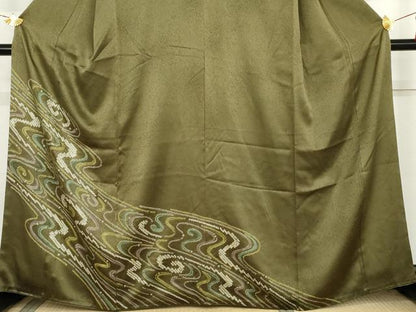 平和屋着物●訪問着　絞り　流水文　金彩　正絹　逸品　AABL1006cs