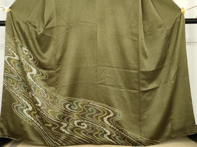 平和屋着物●訪問着　絞り　流水文　金彩　正絹　逸品　AABL1006cs