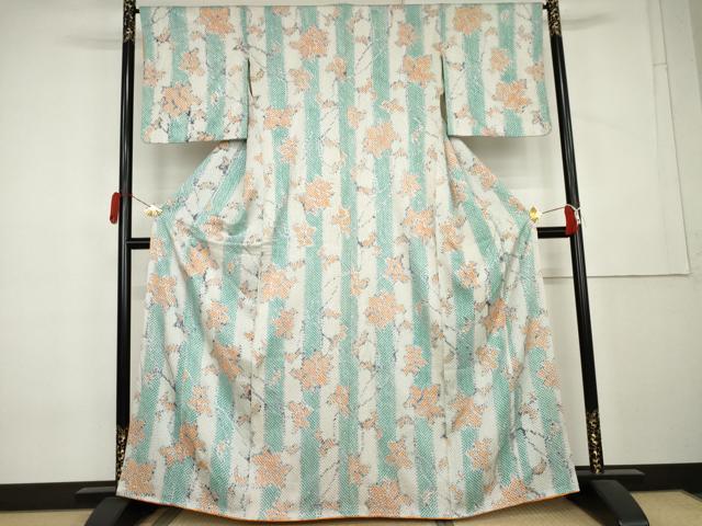 平和屋着物●上質な小紋　総絞り　枝花文　正絹　逸品　未使用　AABL1008cs