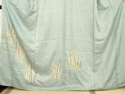 平和屋着物●創業130年　江戸染繍友禅　大彦　訪問着　刺繍　流水に枝花　金糸　金彩　正絹　逸品　AABL1009cs