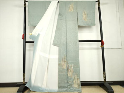 平和屋着物●創業130年　江戸染繍友禅　大彦　訪問着　刺繍　流水に枝花　金糸　金彩　正絹　逸品　AABL1009cs