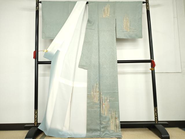 平和屋着物●創業130年　江戸染繍友禅　大彦　訪問着　刺繍　流水に枝花　金糸　金彩　正絹　逸品　AABL1009cs