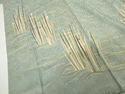 平和屋着物●創業130年　江戸染繍友禅　大彦　訪問着　刺繍　流水に枝花　金糸　金彩　正絹　逸品　AABL1009cs