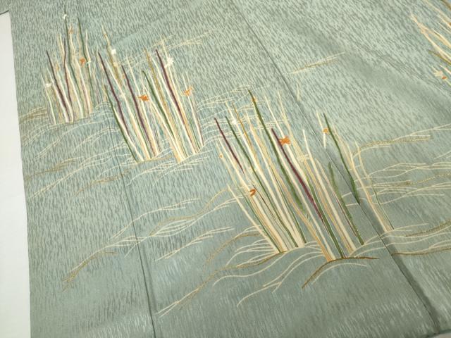 平和屋着物●創業130年　江戸染繍友禅　大彦　訪問着　刺繍　流水に枝花　金糸　金彩　正絹　逸品　AABL1009cs