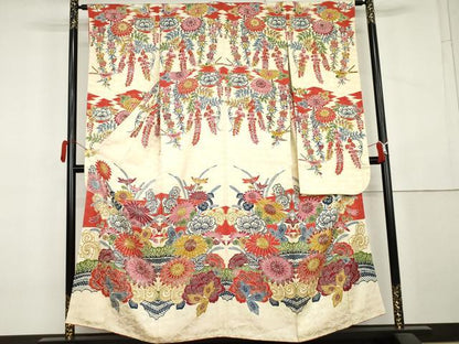 平和屋着物●紅型　振袖　吉祥花鳥文　舞蝶　正絹　逸品　AABL1010cs