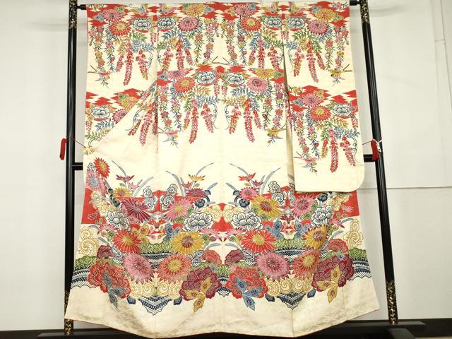 平和屋着物●紅型　振袖　吉祥花鳥文　舞蝶　正絹　逸品　AABL1010cs