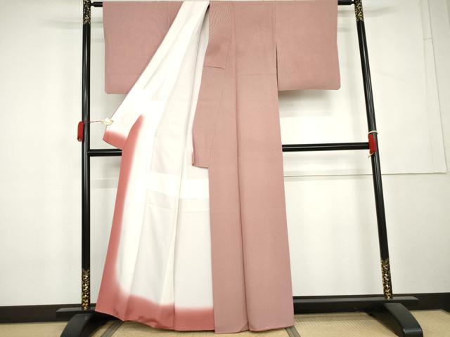 平和屋着物●江戸小紋　万筋　臙脂色×白梅鼠色　正絹　逸品　AABL1012cs
