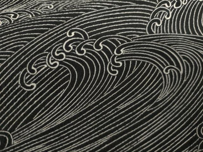平和屋着物●上質な小紋　立波文　黒地　正絹　逸品　AABL1014cs