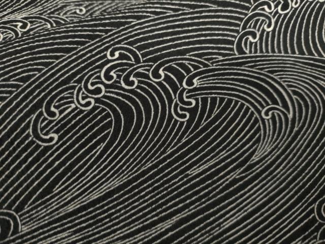 平和屋着物●上質な小紋　立波文　黒地　正絹　逸品　AABL1014cs