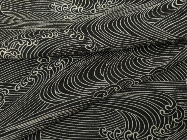 平和屋着物●上質な小紋　立波文　黒地　正絹　逸品　AABL1014cs