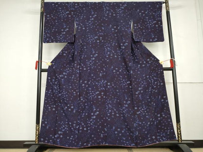 平和屋着物●上質な小紋　藍　草花文　正絹　逸品　AABL1015cs