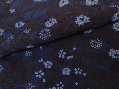 平和屋着物●上質な小紋　藍　草花文　正絹　逸品　AABL1015cs