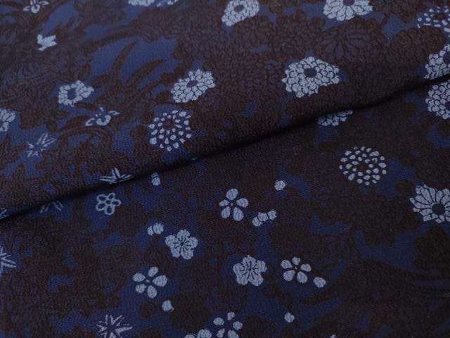 平和屋着物●上質な小紋　藍　草花文　正絹　逸品　AABL1015cs