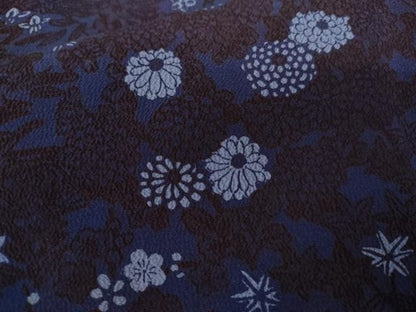 平和屋着物●上質な小紋　藍　草花文　正絹　逸品　AABL1015cs