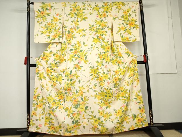 平和屋着物●上質な小紋　地紋起こし　草花文　正絹　逸品　AABL1016cs