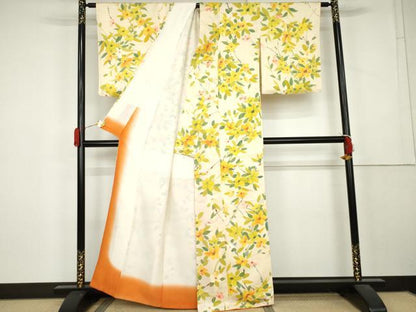 平和屋着物●上質な小紋　地紋起こし　草花文　正絹　逸品　AABL1016cs