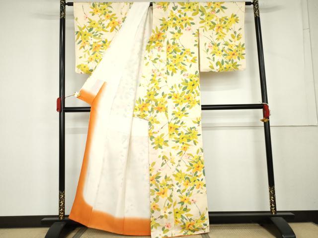 平和屋着物●上質な小紋　地紋起こし　草花文　正絹　逸品　AABL1016cs
