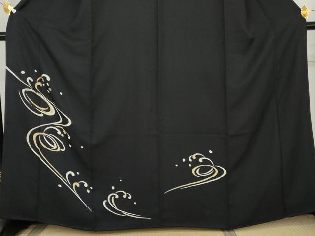 平和屋着物●訪問着　立波文　黒地　金彩　正絹　逸品　AABL1018cs