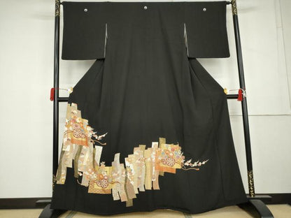 平和屋着物●創業460年・千總　黒留袖　駒刺繍　花車文　金彩　正絹　逸品　AABL1021cs