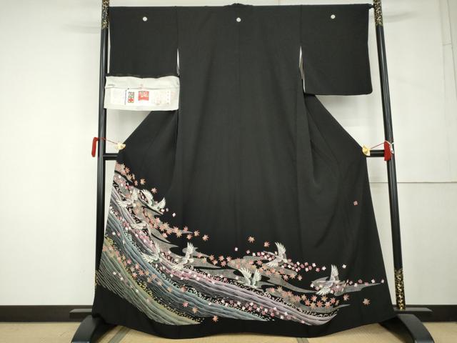 平和屋着物●本加賀友禅作家　小林賢一郎　黒留袖　飛鶴花文　証紙付き　正絹　逸品　AABL1022cs