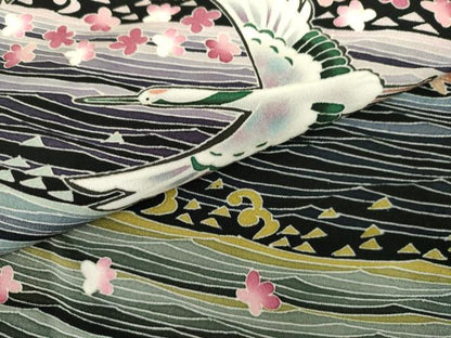 平和屋着物●本加賀友禅作家　小林賢一郎　黒留袖　飛鶴花文　証紙付き　正絹　逸品　AABL1022cs