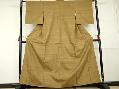 平和屋着物●上質な紬　色無地　黄橡色　正絹　逸品　AABL1027cs