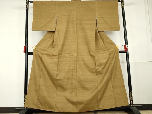 平和屋着物●上質な紬　色無地　黄橡色　正絹　逸品　AABL1027cs