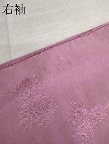 平和屋着物●上質な色無地　枝花地紋　菖蒲色　正絹　逸品　AABL1032cs