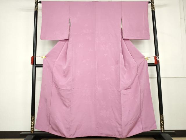 平和屋着物●上質な色無地　枝花地紋　菖蒲色　正絹　逸品　AABL1032cs