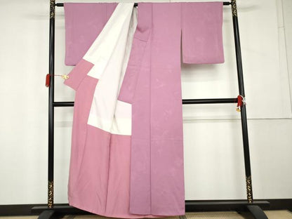 平和屋着物●上質な色無地　枝花地紋　菖蒲色　正絹　逸品　AABL1032cs
