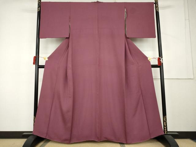 平和屋着物●上質な色無地　紋意匠　梅紫色　正絹　逸品　AABL1034cs