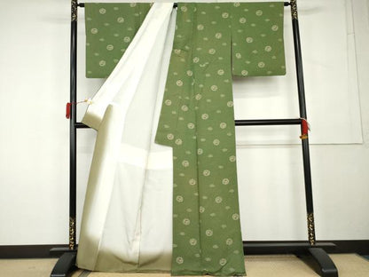 平和屋着物●上質な小紋　型染め　幾何学柄　正絹　逸品　AABL1035cs