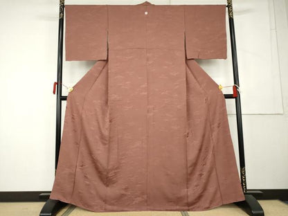 平和屋着物●上質な色無地　芝地紋　宗伝唐茶色　正絹　逸品　AABL1036cs