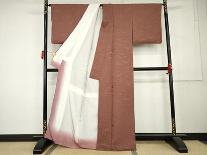 平和屋着物●上質な色無地　芝地紋　宗伝唐茶色　正絹　逸品　AABL1036cs