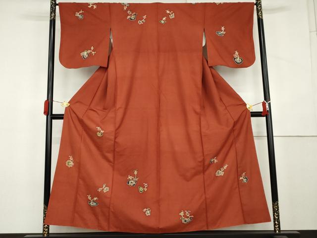 平和屋着物●訪問着　紬地　ろうけつ染　幾何学花文　正絹　逸品　AABL1039cs