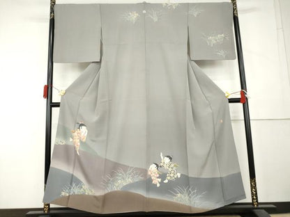 平和屋着物●十日町友禅作家　関口遼一　訪問着　童子遊び　正絹　逸品　AABL1042cs