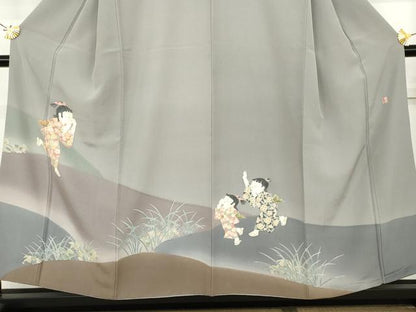 平和屋着物●十日町友禅作家　関口遼一　訪問着　童子遊び　正絹　逸品　AABL1042cs