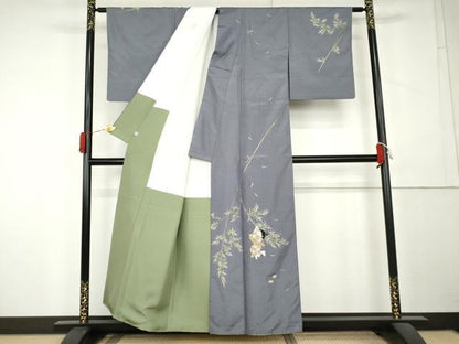 平和屋着物●本場縞大島紬　訪問着　総刺繍　童子遊び　正絹　逸品　AABL1043cs
