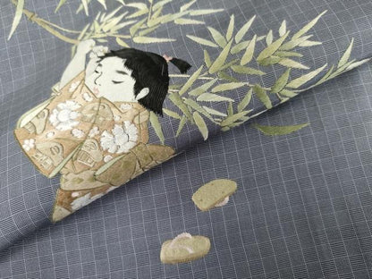 平和屋着物●本場縞大島紬　訪問着　総刺繍　童子遊び　正絹　逸品　AABL1043cs