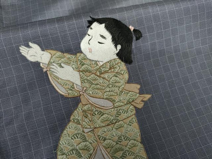 平和屋着物●本場縞大島紬　訪問着　総刺繍　童子遊び　正絹　逸品　AABL1043cs