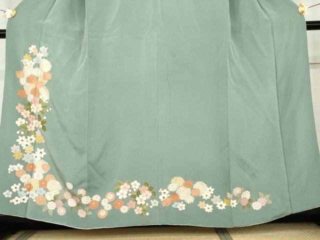 平和屋着物●訪問着　草花文　金彩　鬼しぼ縮緬　正絹　逸品　AABL1051cs