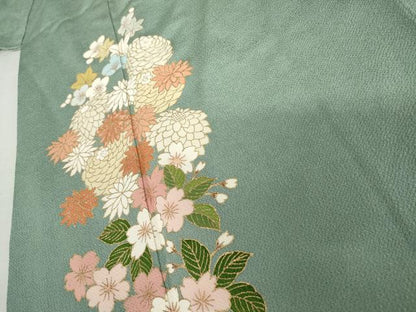 平和屋着物●訪問着　草花文　金彩　鬼しぼ縮緬　正絹　逸品　AABL1051cs