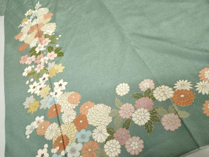平和屋着物●訪問着　草花文　金彩　鬼しぼ縮緬　正絹　逸品　AABL1051cs