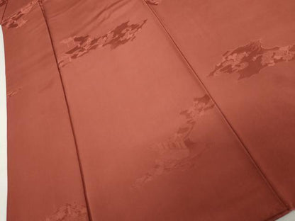 平和屋着物●上質な色無地　霞風景地紋　赤茶色　正絹　逸品　AABL1059cs