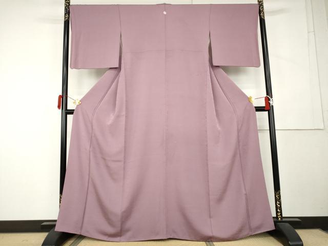 平和屋着物●上質な色無地　雲重ね地紋　京紫色　正絹　逸品　AABL1062cs