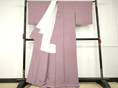 平和屋着物●上質な色無地　雲重ね地紋　京紫色　正絹　逸品　AABL1062cs