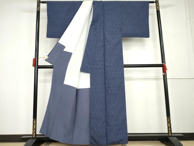平和屋着物●本塩沢　110亀甲　菱文　正絹　逸品　AABL1064cs