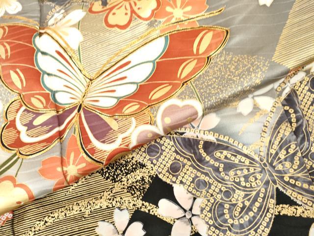 平和屋着物●豪華振袖　駒刺繍　花蝶文　暈し染め　金彩　正絹　逸品　AABL1071cs
